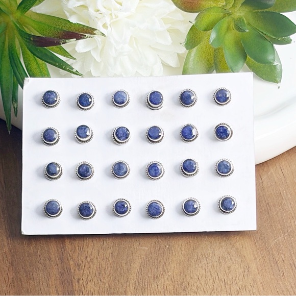 Blue Sapphire Earrings Solid Sterling Silver 925 Stud Post Push Back Southwest - Picture 5 of 6